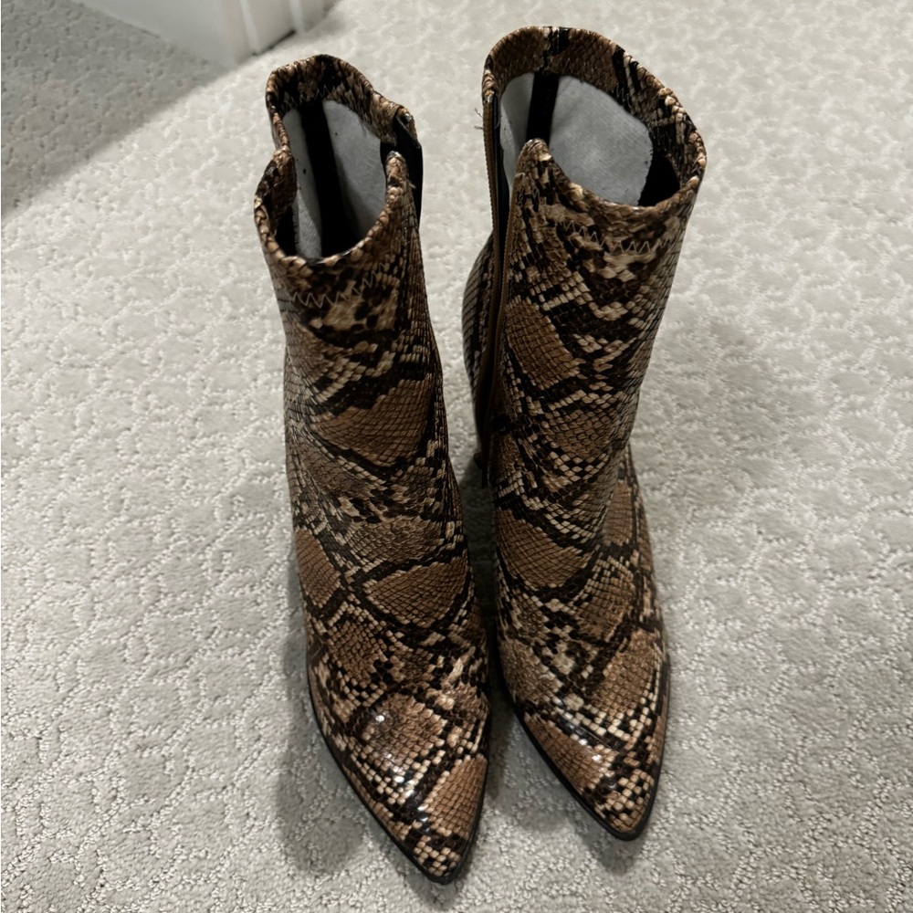 Brown croc print heeled booties